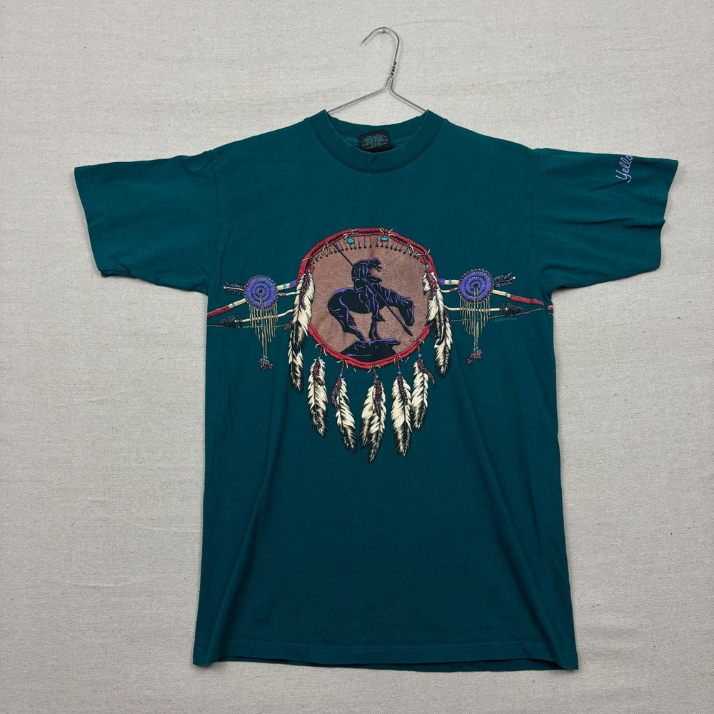 Vintage Habitat Native American Dreamcatcher Horse T Shirt Teal Yellow Stone‎ M